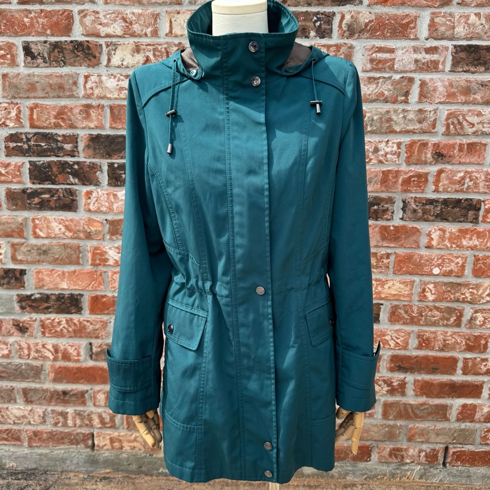 Anthropologie Gallery teal utility coat with removable hoodie! / S Petite / EUC